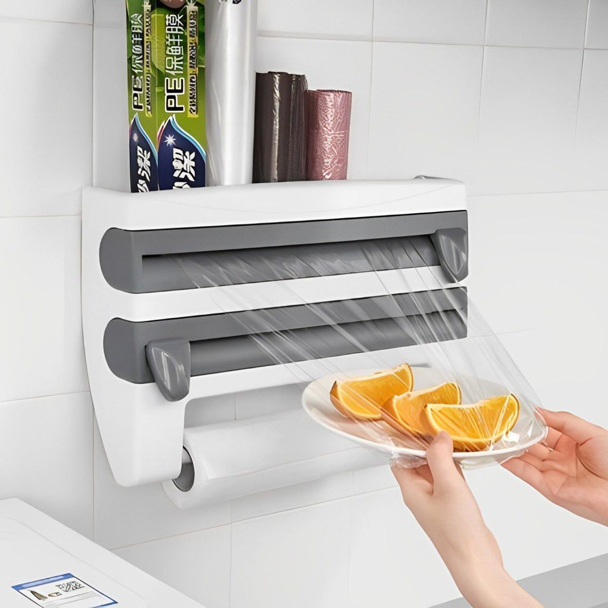 GENERICO - Dispensador Porta Rollo Cortador Aluminio Papel 4en1 Cocina
