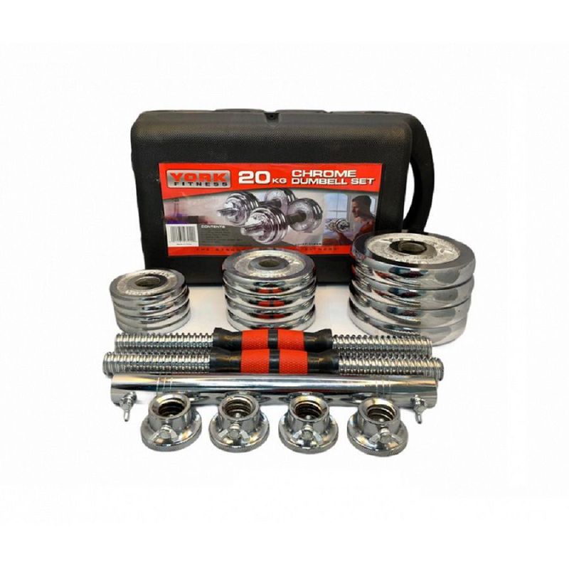 GENERICO - Kit De Mancuernas Pesas 20 Kg Discos Cromada + Extensión