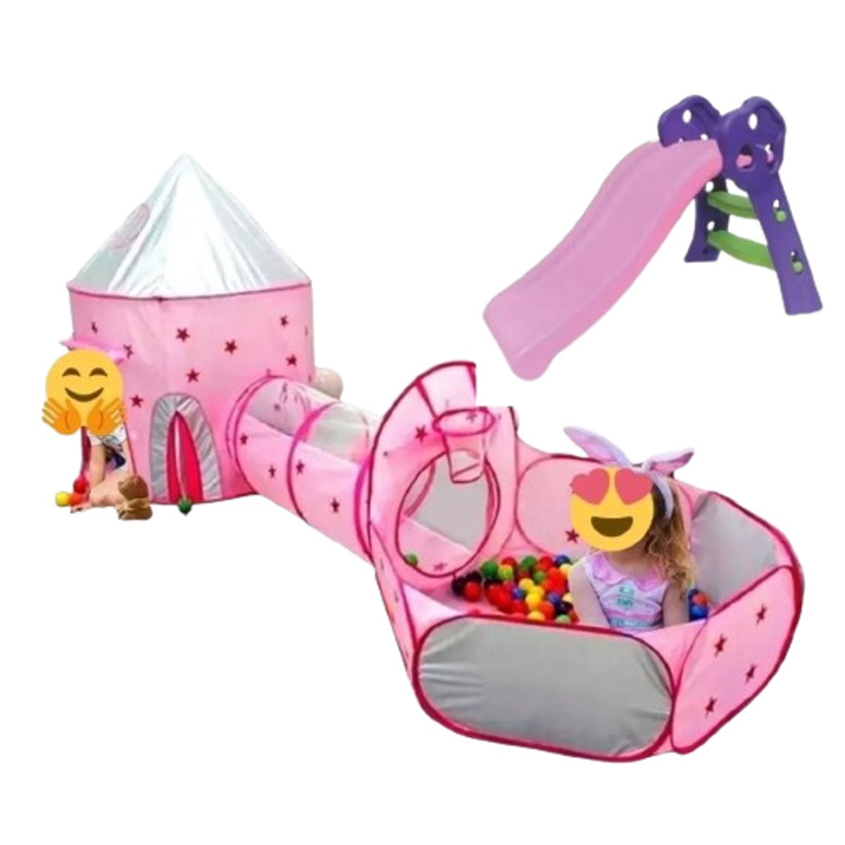 INFANTILES CAJUROMIX - CARPA 3 EN 1 ROSA + RODADERO + PELOTAS