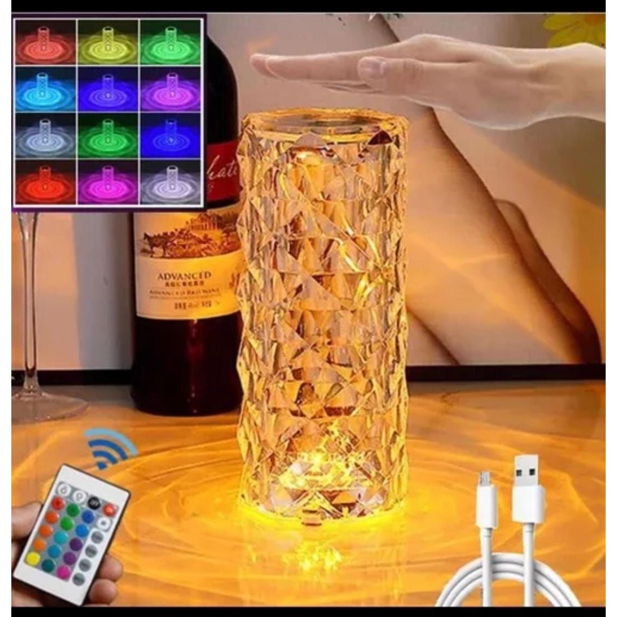 INFANTILES CAJUROMIX - Lampara Cristal Diamante Colores Táctil Recargable