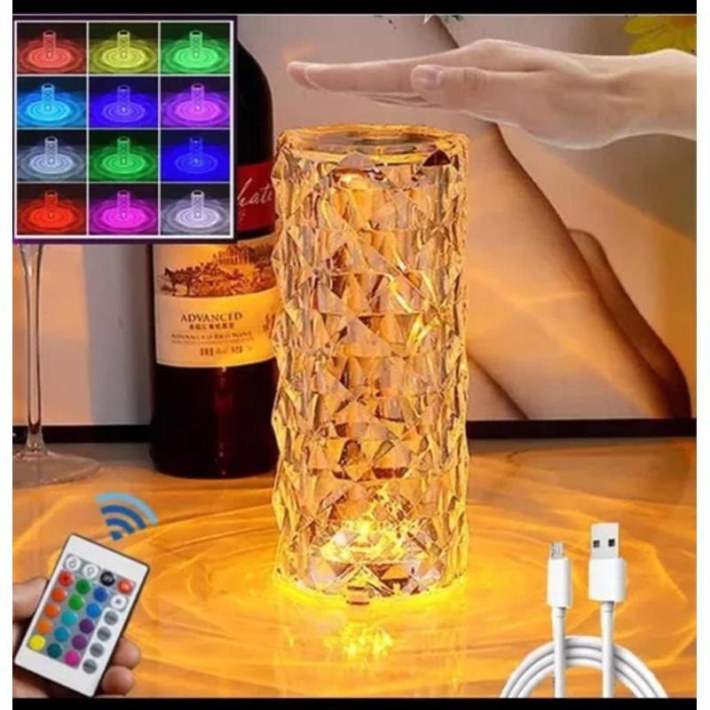 INFANTILES CAJUROMIX - Lampara Cristal Diamante Colores Táctil Recargable