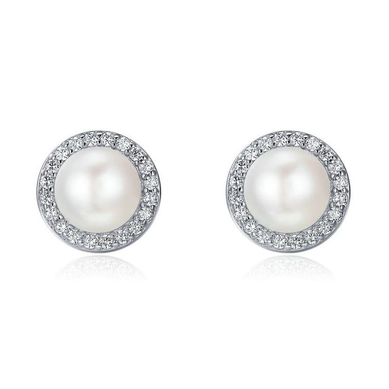 ALHAJAS - Aretes Topos Elegantes Perlas Con Circones Para Mujer En Plata 925