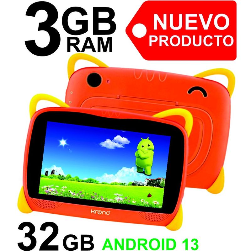 KRONO - Tablet Niños 3GB RAM Android 13 32GB Wifi NARANJA