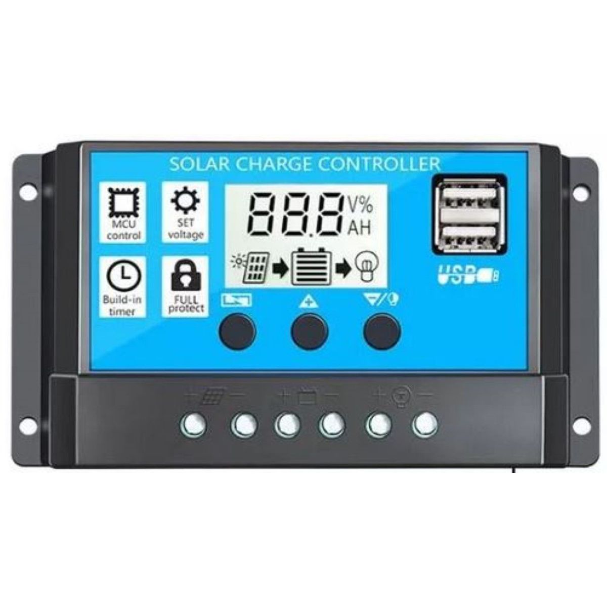 GENERICO - Regulador Controlador De Carga Panel Solar 10a Pwm 12v 24v