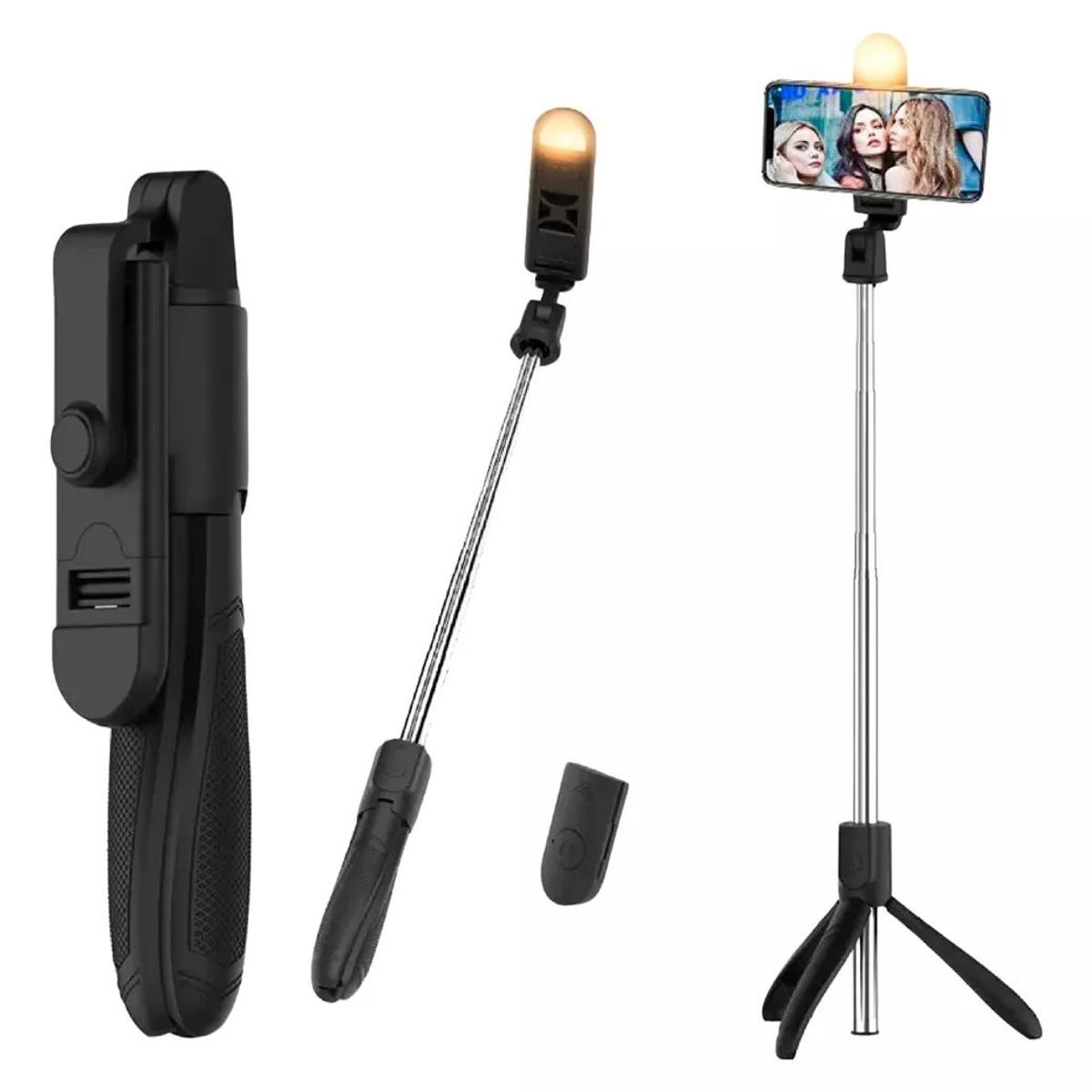 GREEN HANSHENG - Palo Selfie Trípode Con Luz Control Remoto 360 K22s