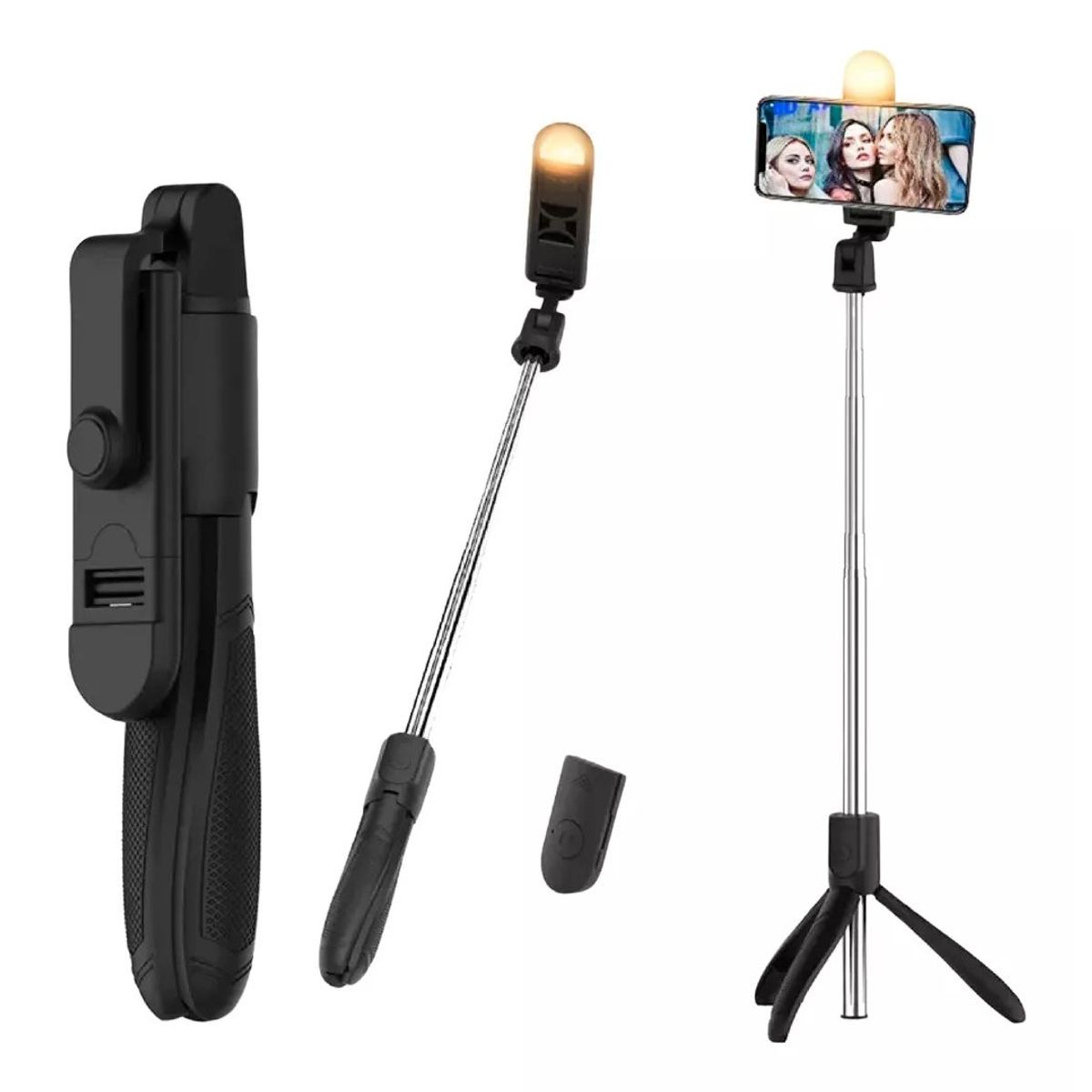 GREEN HANSHENG - Palo Selfie Trípode Con Luz Control Remoto 360 K22s
