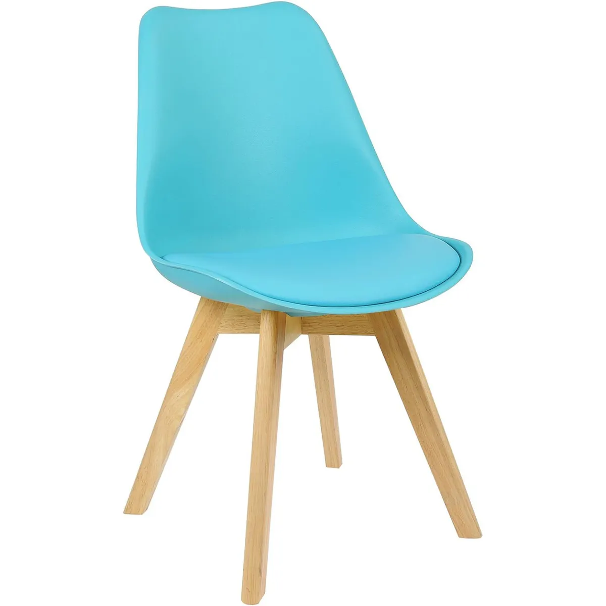 MOBLIHOUSE - Silla De Comedor Eames Azul Asiento De Piel Sintética Pata En Madera