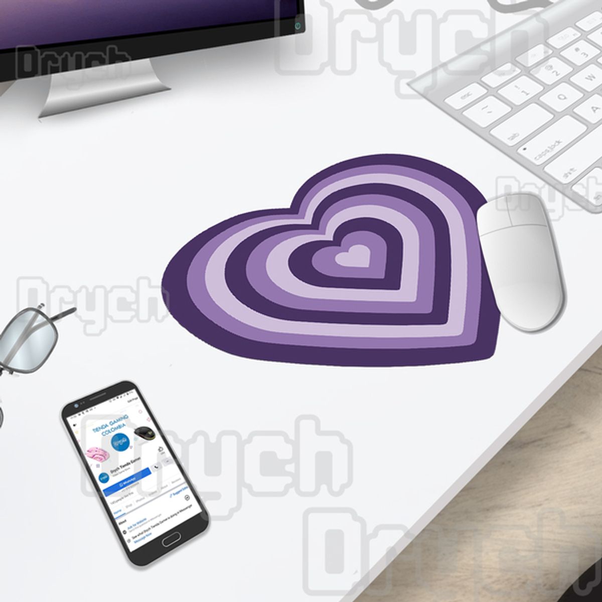 GENERICO - Mouse Pad Forma Corazón Lindo Kawaii Gamer Tierno Mujer Niña Morado