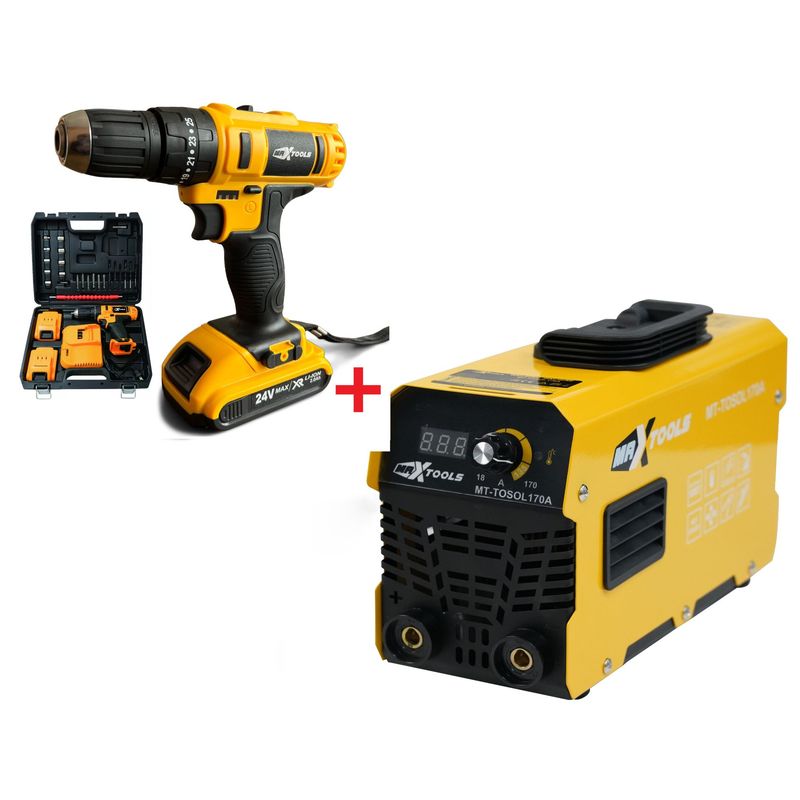 MAXTOOLS - Combo Taladro Inalámbrico 27 Piezas + Soldador 170 Amperios Maxtools