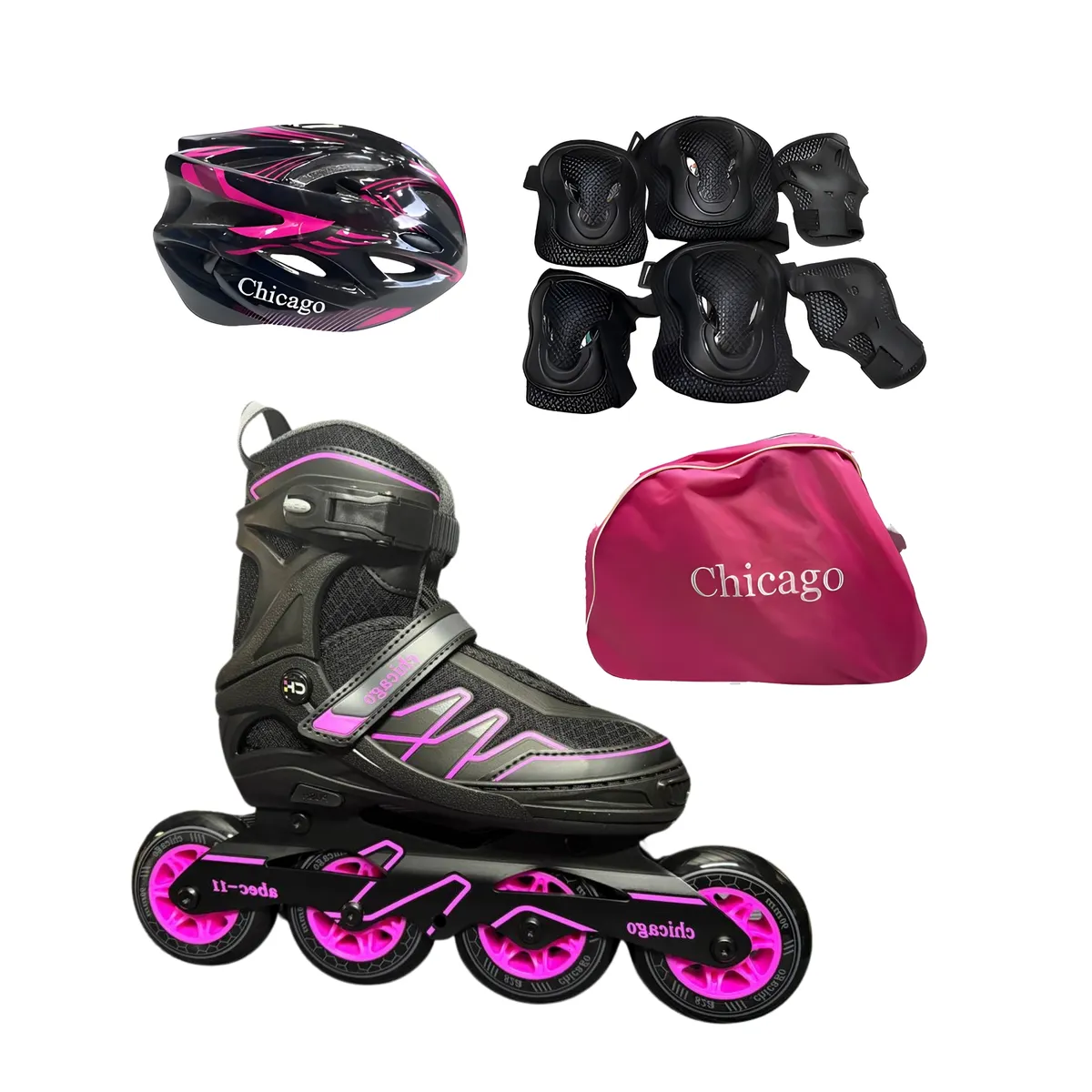 CHICAGO - Patines en Línea Semiprofesionales Bota Semidura Monoblock Talla S 29-32 Fucsia