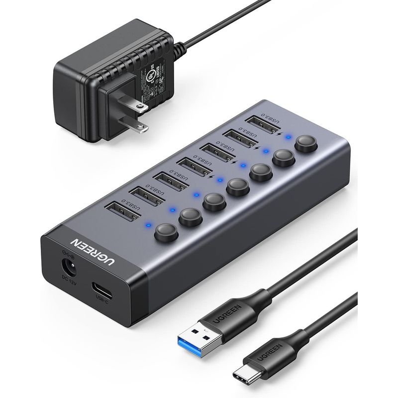 UGREEN - Adaptador HUB 7 Puertos USB 3.0 Interruptor Individual Carga