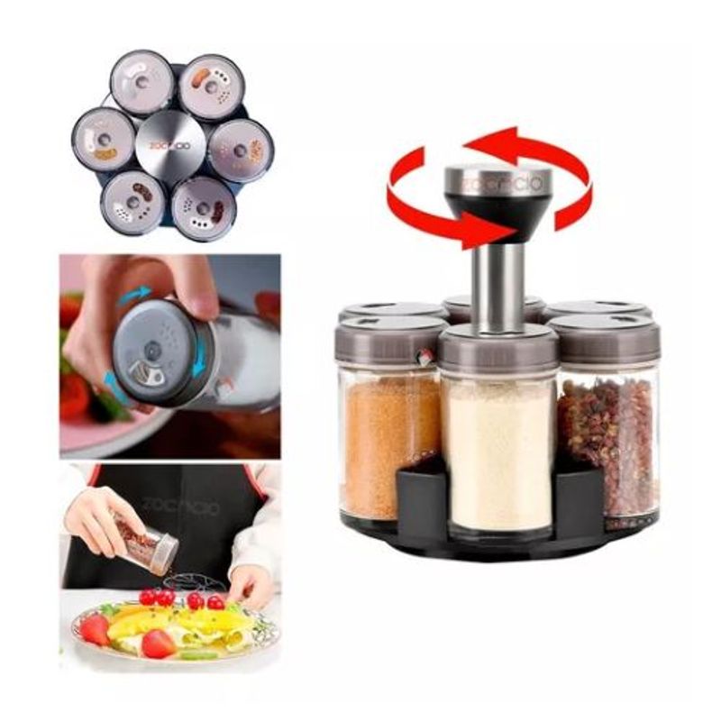 AFM - Condimentero Giratorio Para Especias Organizador Cocina X6 Color Gris