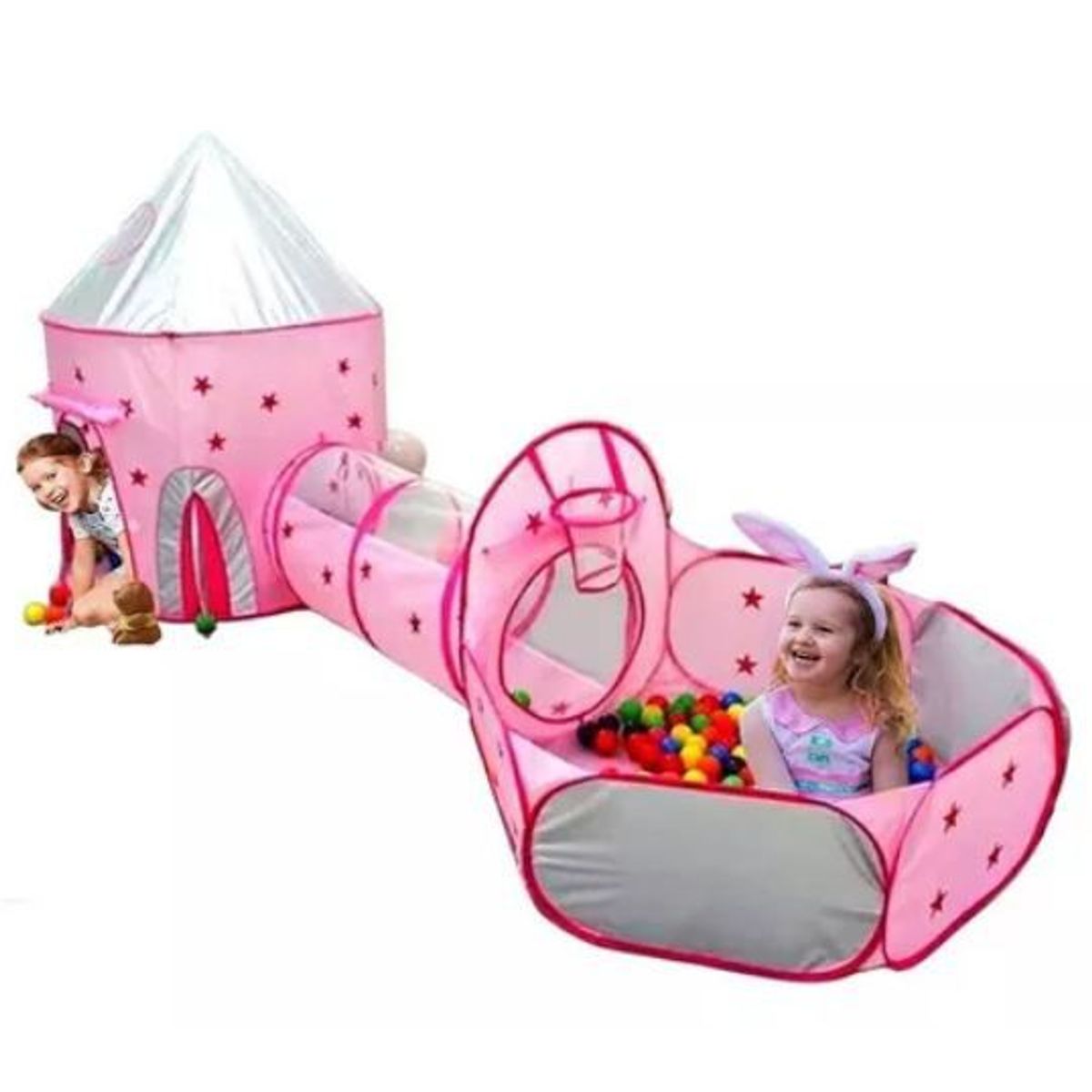 GENERICO - Carpa Castillo Con Tunel de Pelotas Niñas Rosada