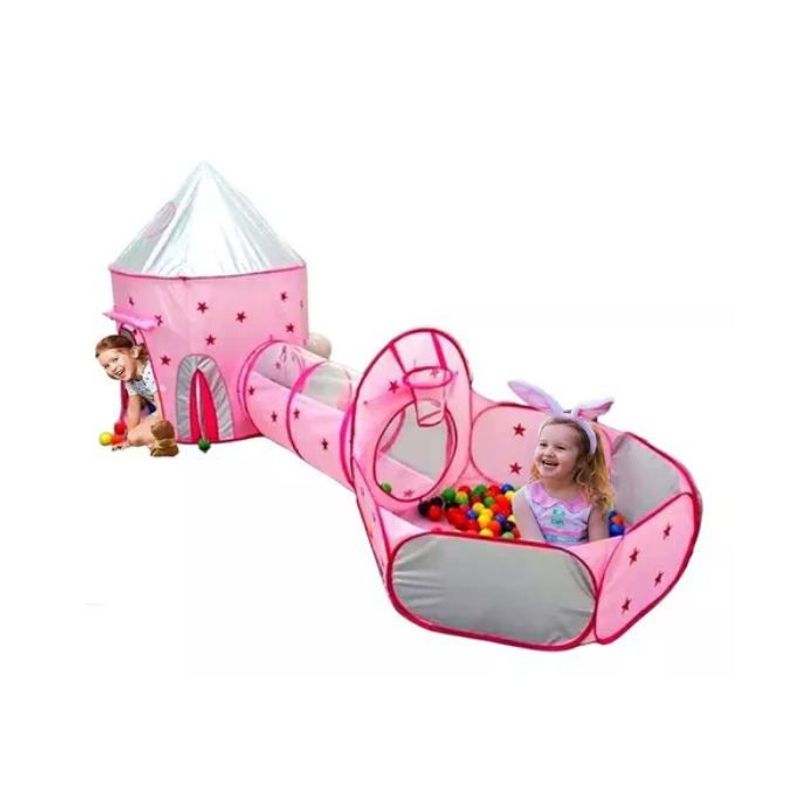 GENERICO - Carpa Castillo Con Tunel de Pelotas Niñas Rosada