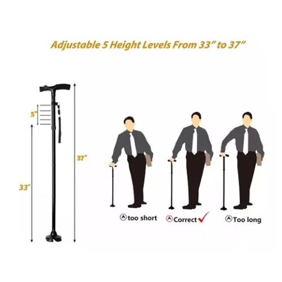 AFM - Bastón  Para Caminar Plegable Con Luz Led Base Articulada