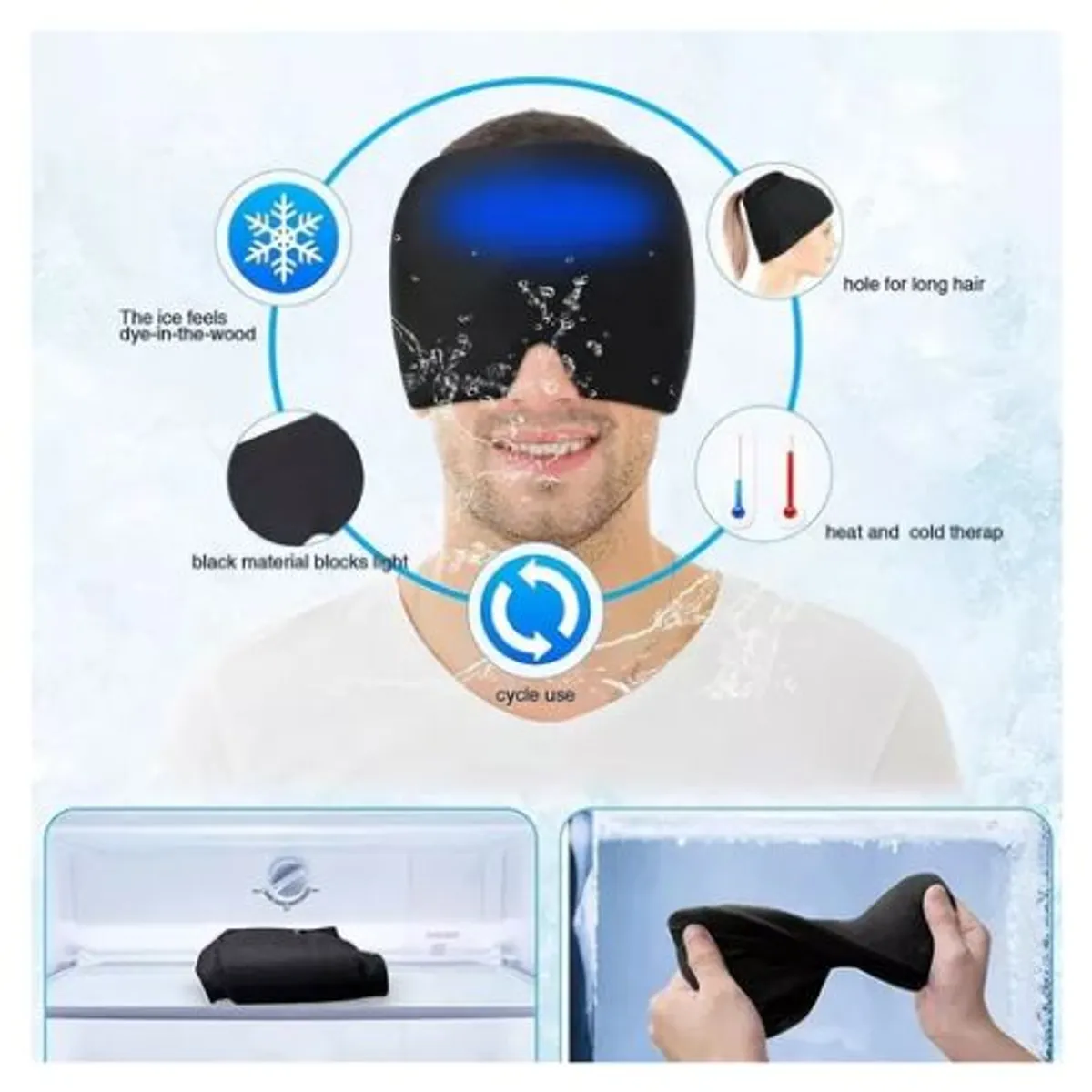 AFM - Gorro De Gel Alivio Dolor De Cabeza Migraña Ojos Frio Calor Terapia