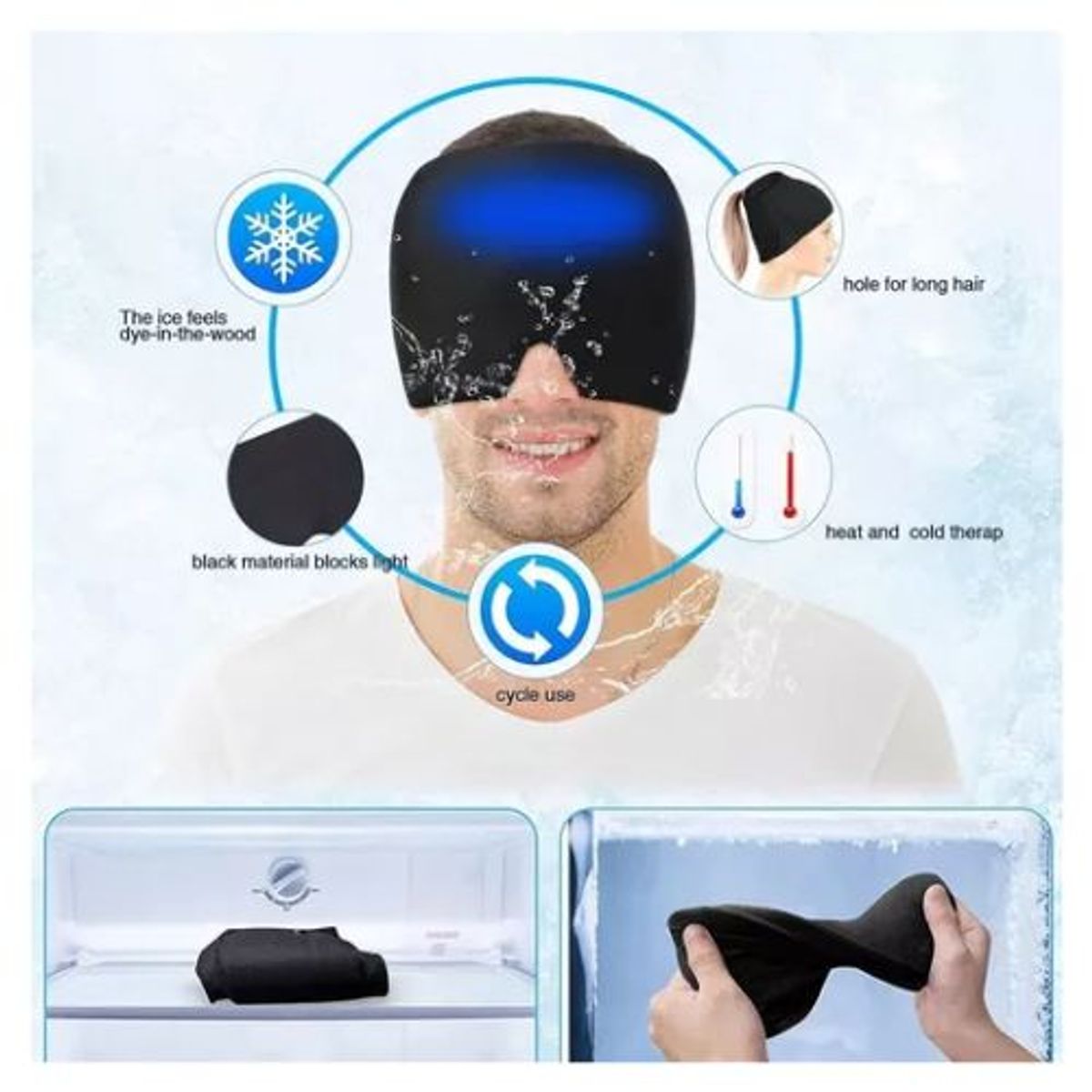 AFM - Gorro De Gel Alivio Dolor De Cabeza Migraña Ojos Frio Calor Terapia