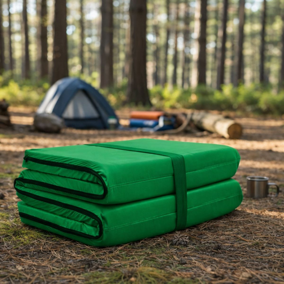 IKSA - Colchoneta Plegable Verde De Camping Grande 180x60x5