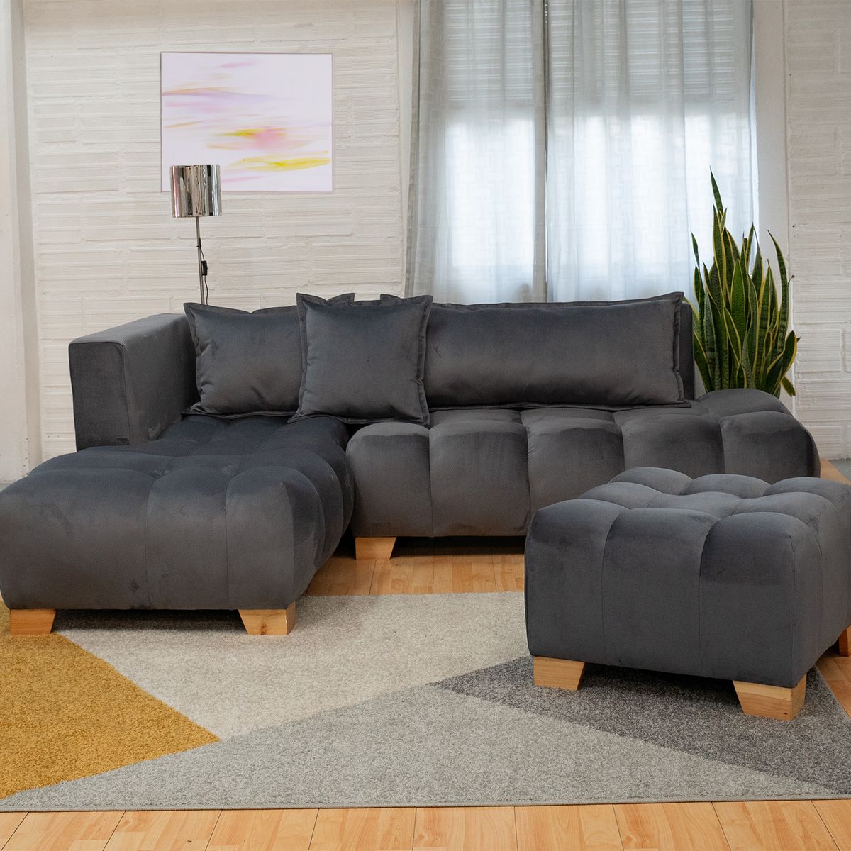 ARMONIA HOME - Sofá Marfil en L Madrid Gris 7PTOS