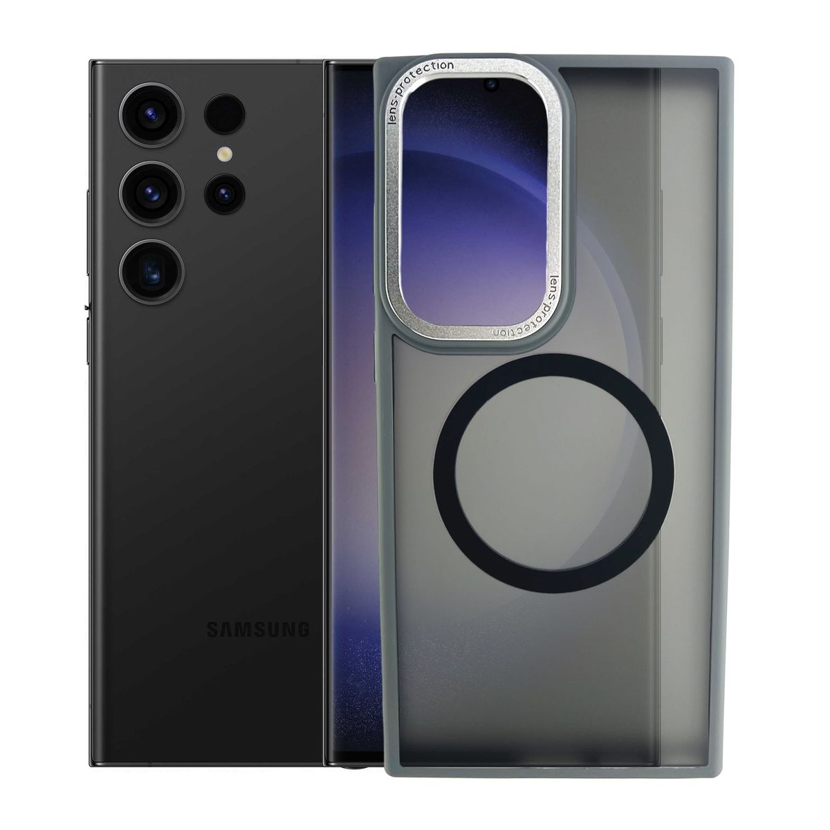 GENERICO - Funda Case Rígido Carga Inalámbrica Compatible Samsung S23 Ultra Gris