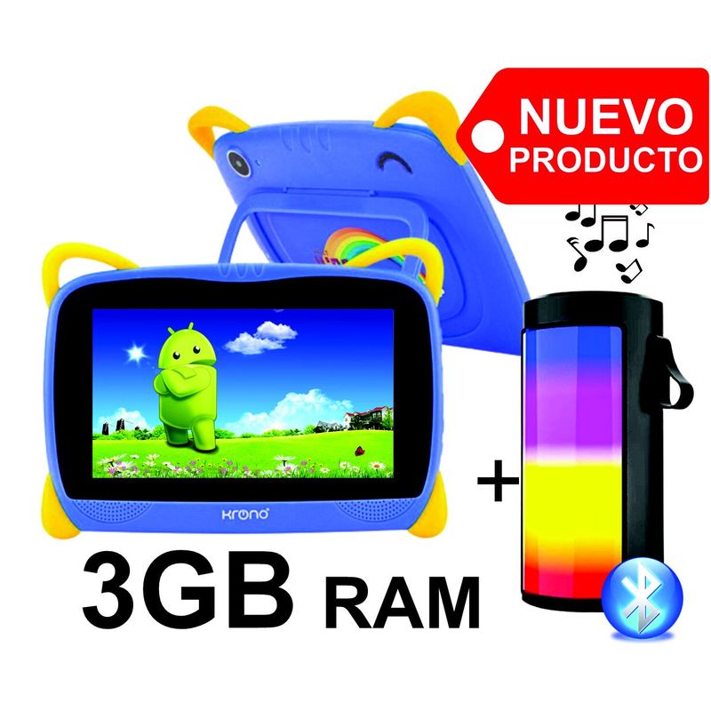 KRONO - Tablet Niños 3GB RAM Android 11 Wifi + 32GB 7 Pulgadas + Parlante AZUL