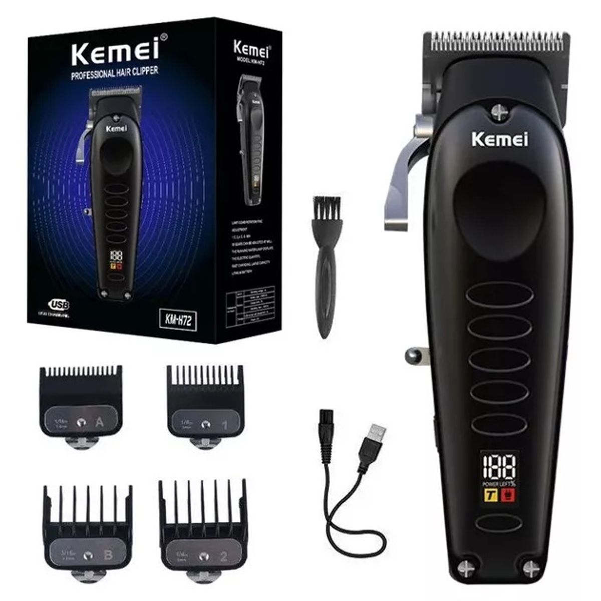 KEMEI - Combo Profesional Para Barberia Patillera + Peluquera Kemei Negra