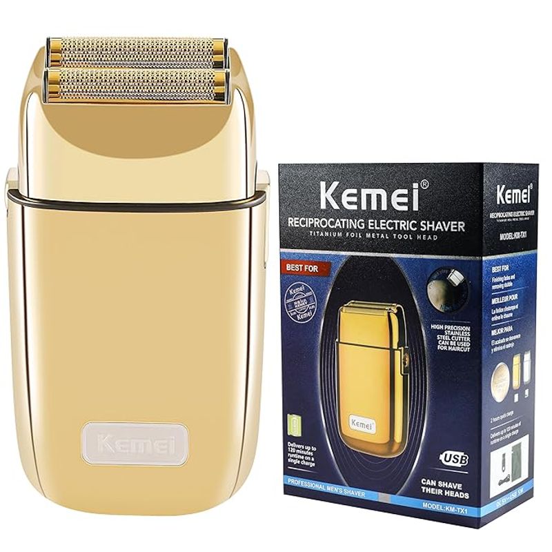 KEMEI - Rasuradora Profesional Kemei Dorada Afeitadora Inalámbrica KM TX 1