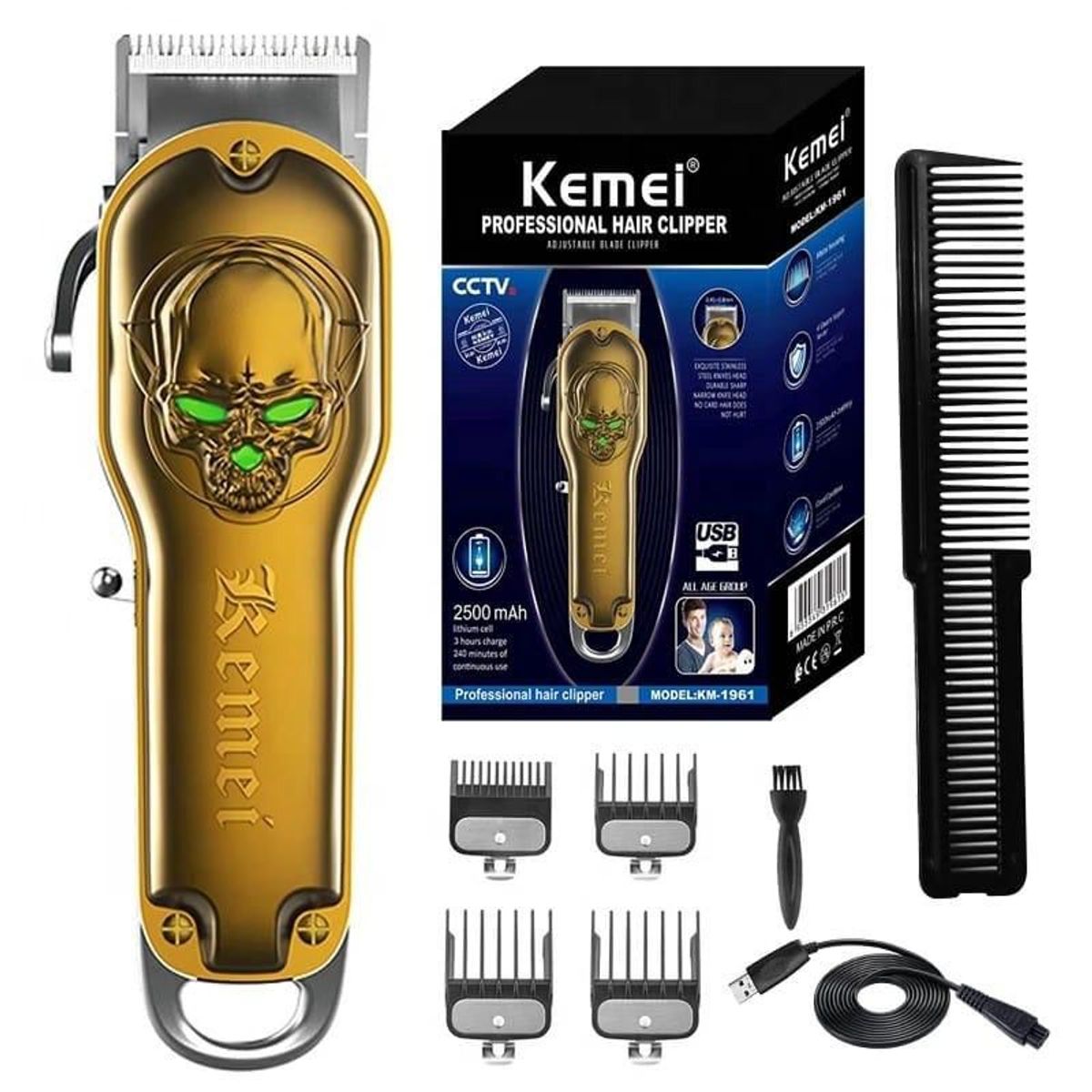 KEMEI - Peluquería Inalámbrica Profesional Kemei Km 1961 Diseño Calavera