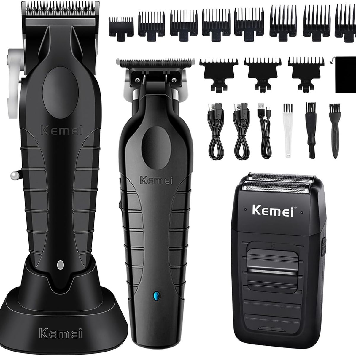 KEMEI - Super Combo Profesional Barbería Maquina Patillera + Shaver Original