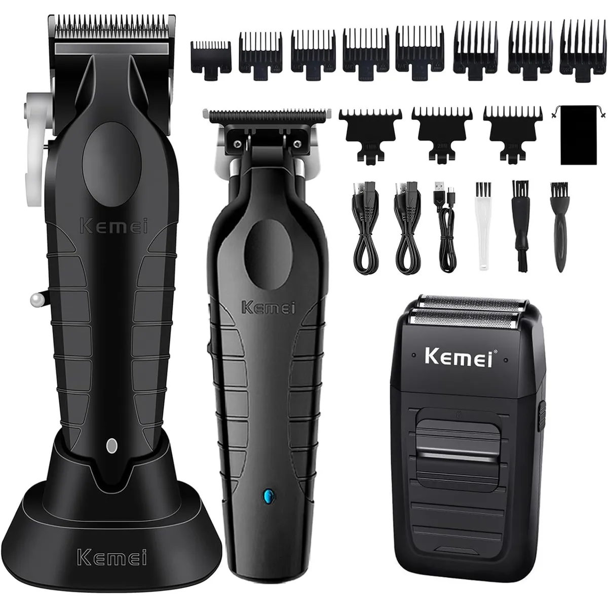 KEMEI - Super Combo Profesional Barbería Maquina Patillera + Shaver Original