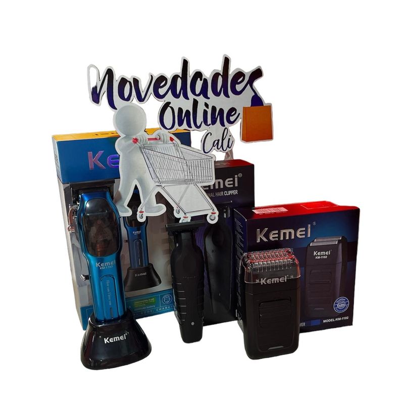 KEMEI - Super Combo Profesional Barbería Maquina Patillera + Shaver Original