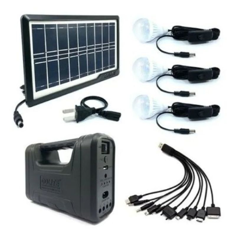 GENERICO - Kit Panel Solar Reflector Led Portátil Recargable 3 Bombillos Hogar