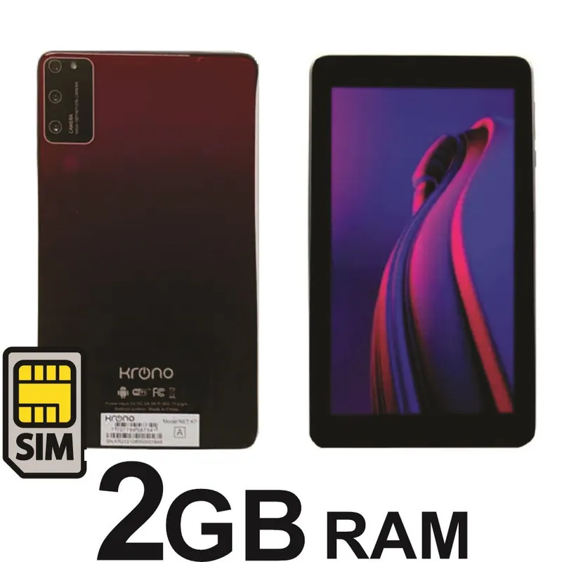 KRONO - Tablet Sim Card 7 Pulgadas Android 12 2GB RAM 32 GB Rojo