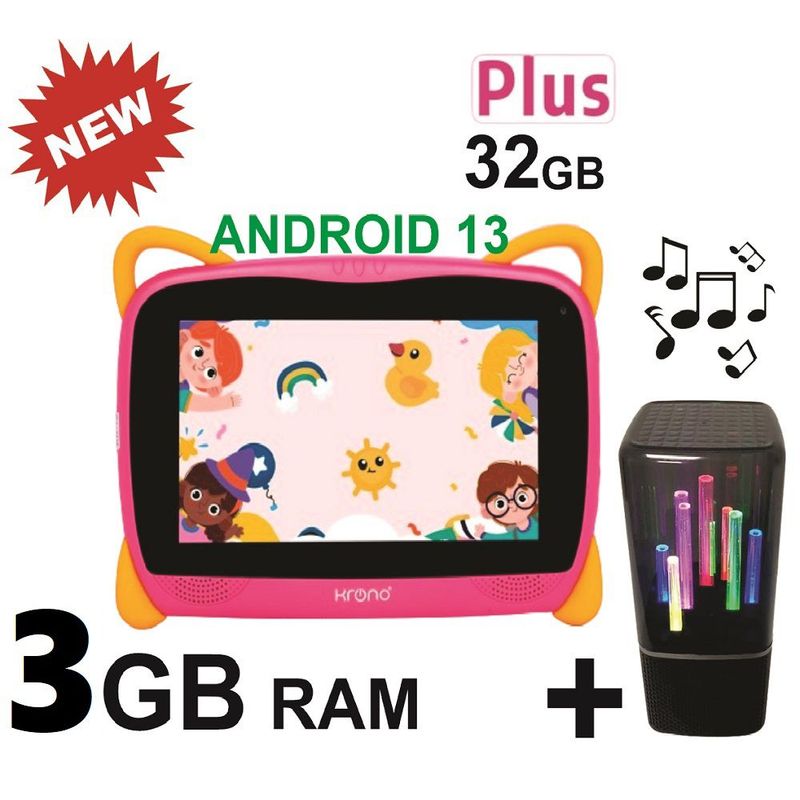 KRONO - Tablet Niños 3GB RAM Android Wifi + 32GB 7 Pulgadas + Parlante Rosado