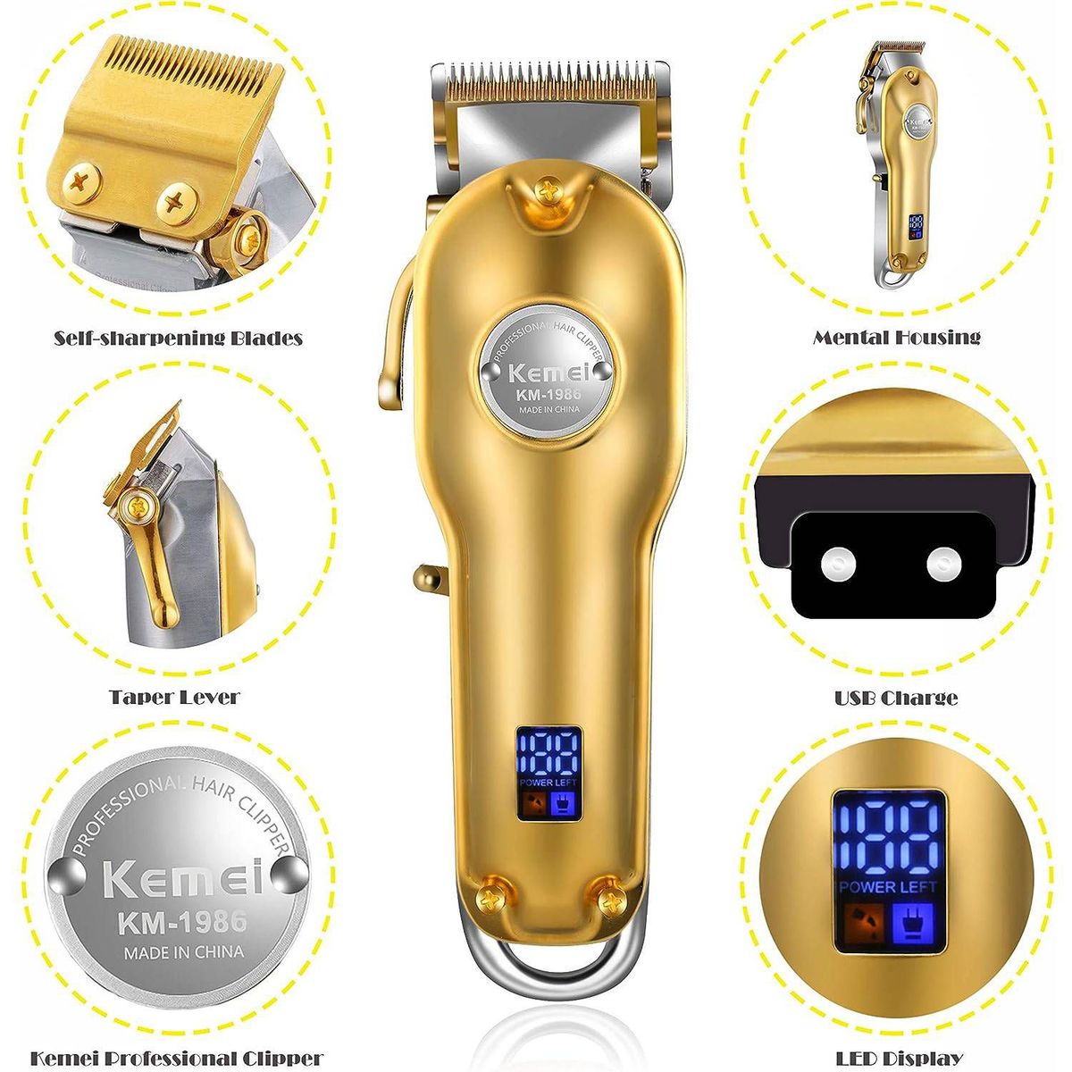 KEMEI - Maquina Peluquería Inalámbrica Kemei Km 1986 Profesional