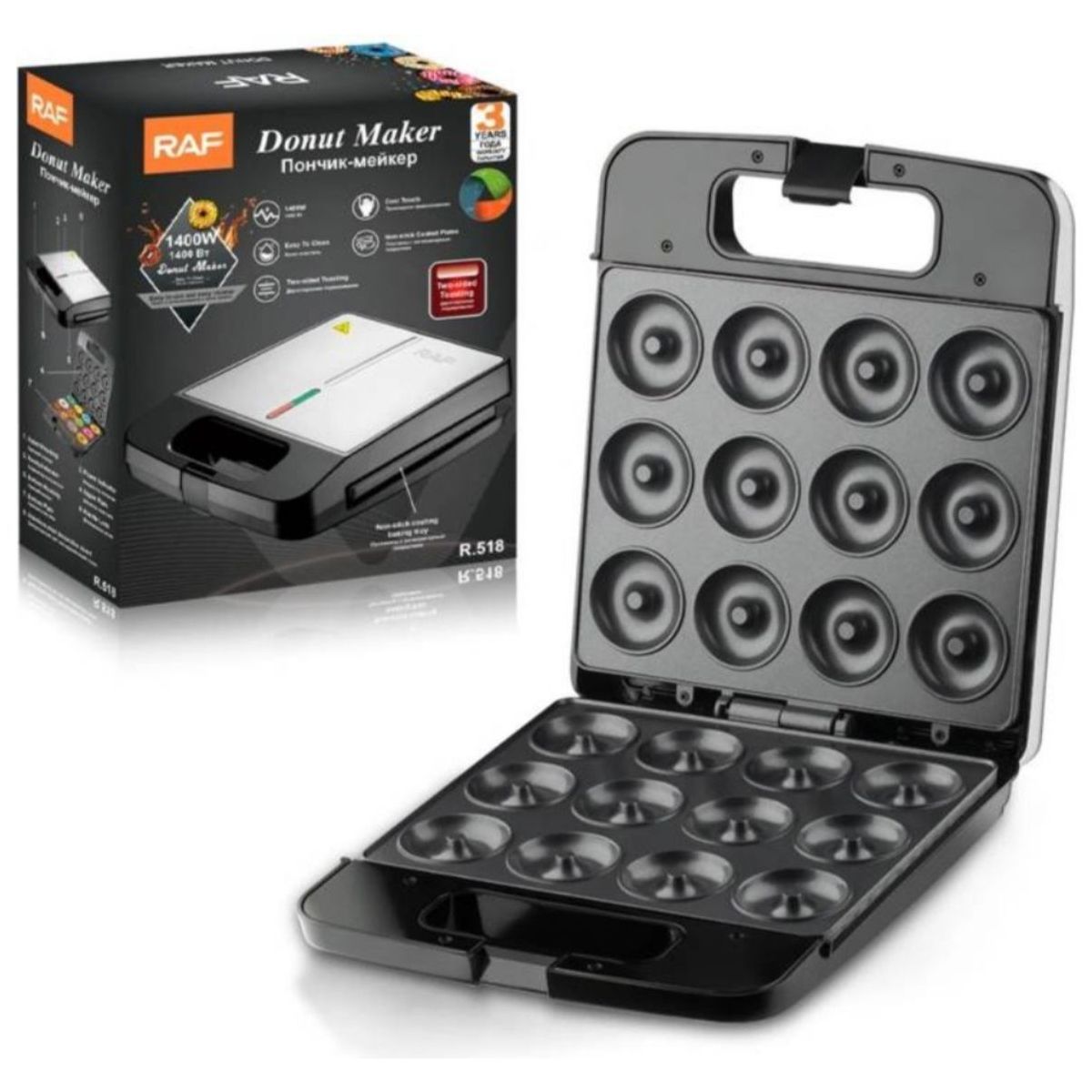 GENERICO - Maquina De Donas Antiadherente 12 Donas A La Vez Raf