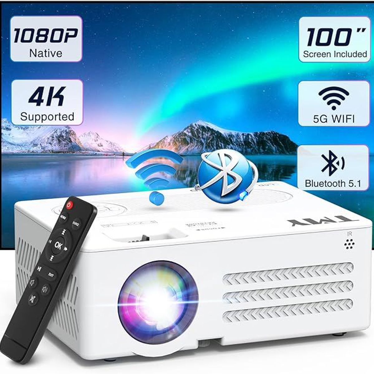 GENERICO - Proyector Tmy Con Wifi Y Bluetooth Resolucion 1080p + Telon 100 Pulg