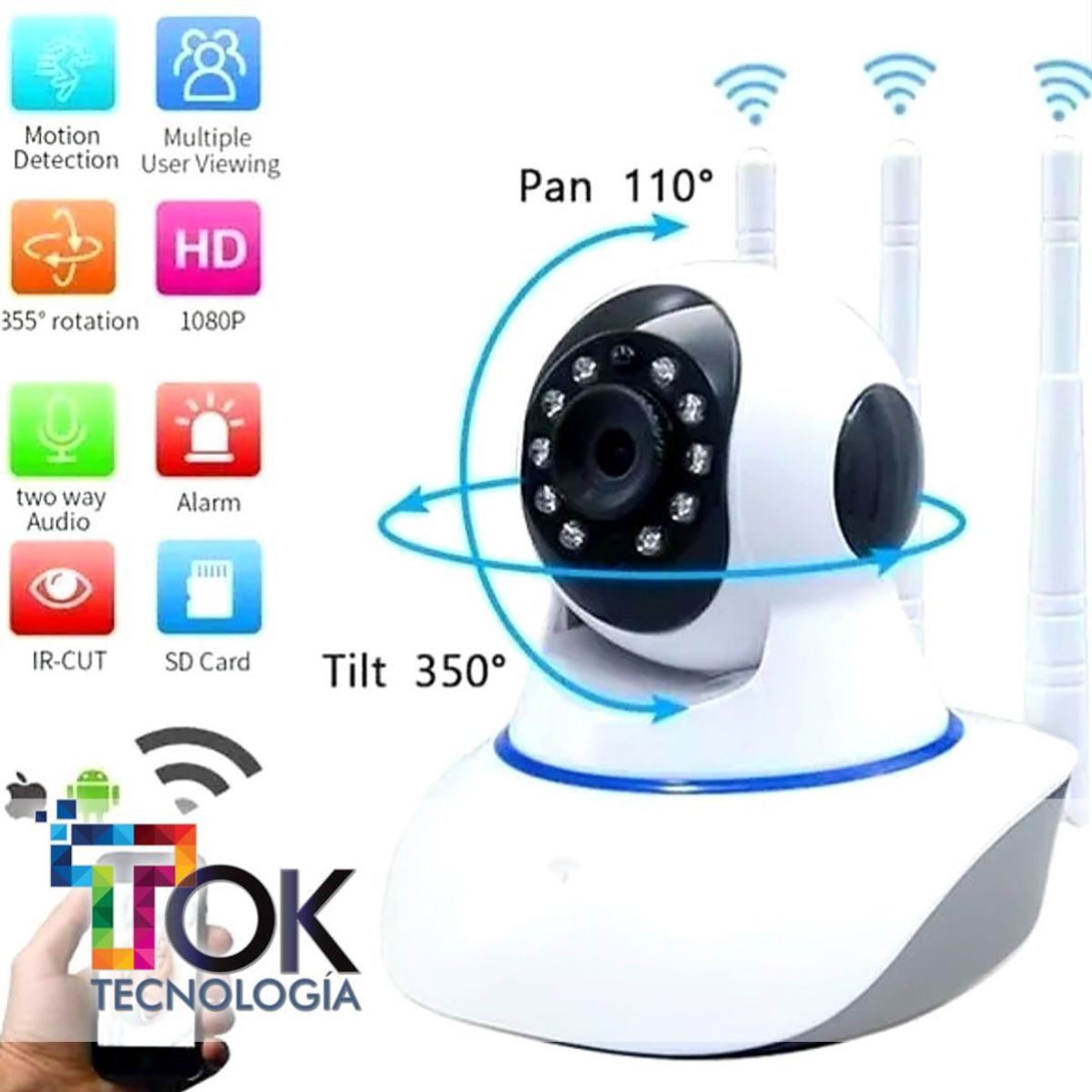 GENERICO - Camara Ip Wifi Vision Nocturna 2mpx 3 Antenas