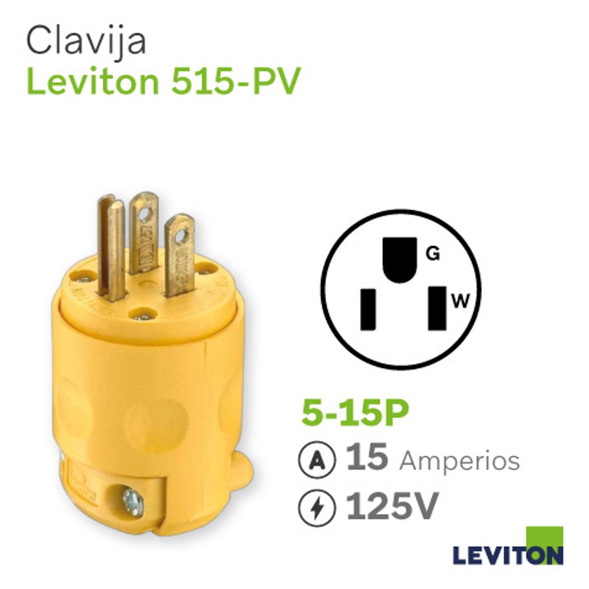 LEVITON - Clavija Aérea Leviton 515pv Amarilla 15 Amperios
