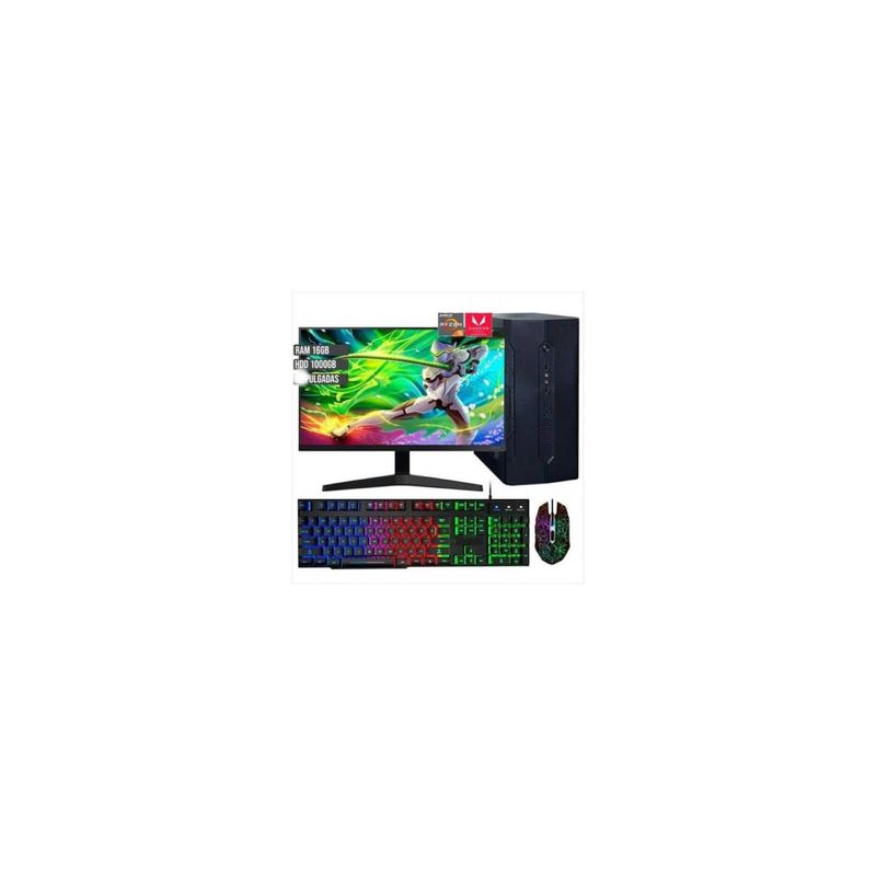 AMD - PC ESCRITORIO TORRE AMD RYZEN 5 5500G/ SSD 256 + HDD 1TB/RAM 16GB/MONITOR 20 Fhd
