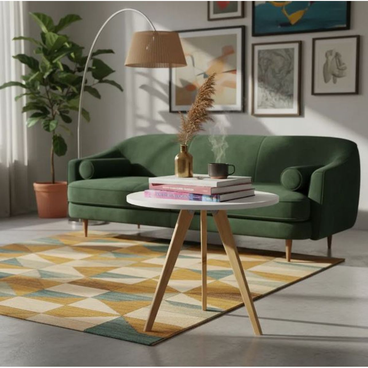 GENERICO - Mesa Auxiliar Centro Circular Grande Blanco Estilo Nórdico 50x55 cm