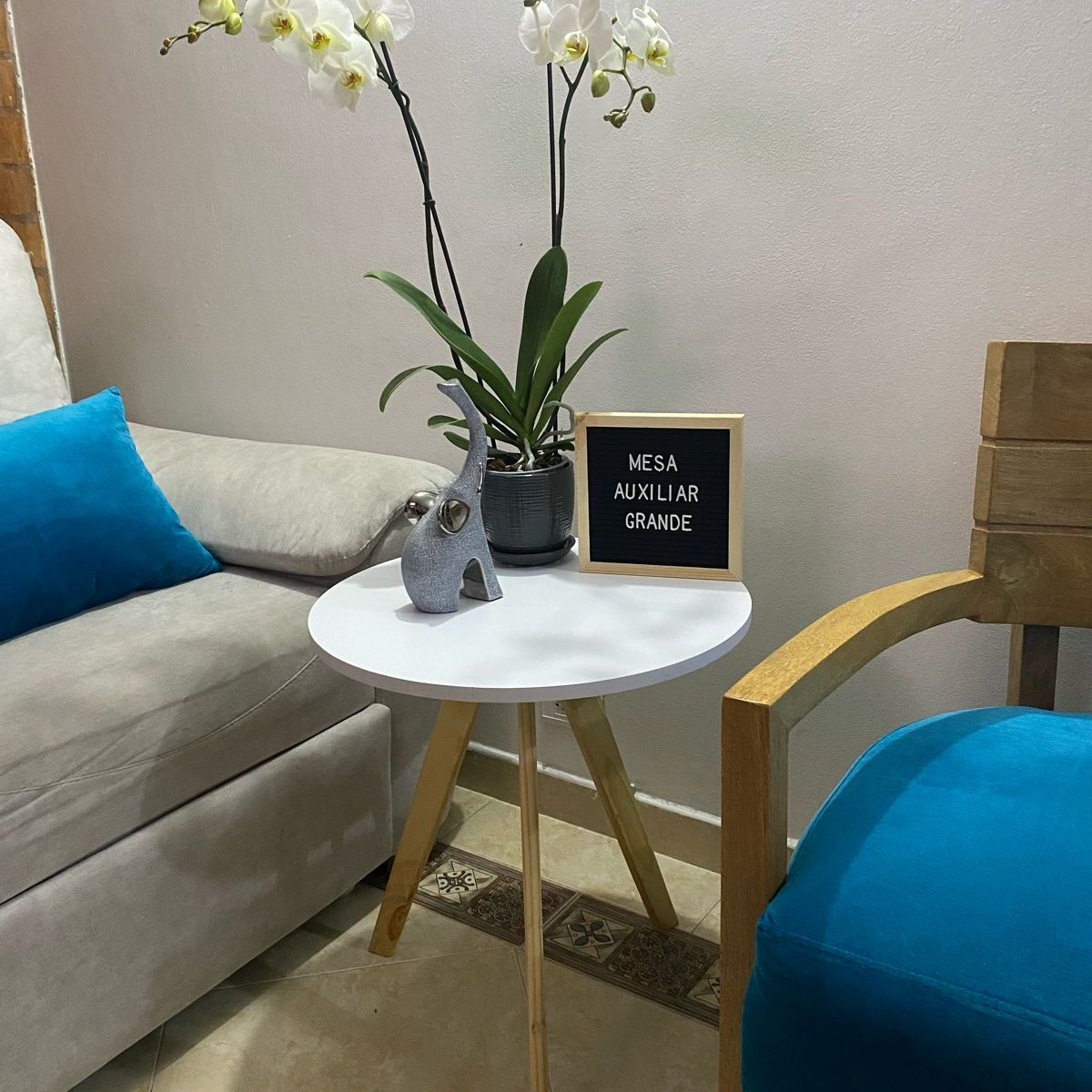 GENERICO - Mesa Auxiliar Centro Circular Grande Blanco Estilo Nórdico 50x55 cm