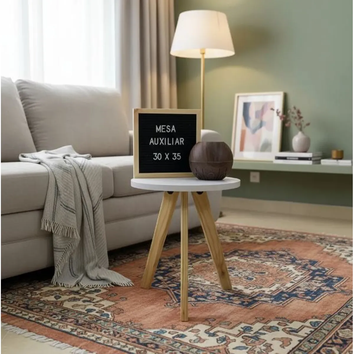 GENERICO - Mesa Auxiliar Centro Circular Pequeña Blanco Estilo Nórdico 30x35 cm