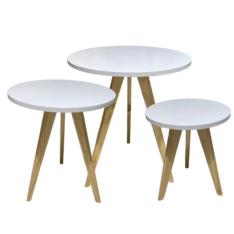 GENERICO - Mesa Auxiliar Centro set x 3 Circular Blanco Estilo Nórdico