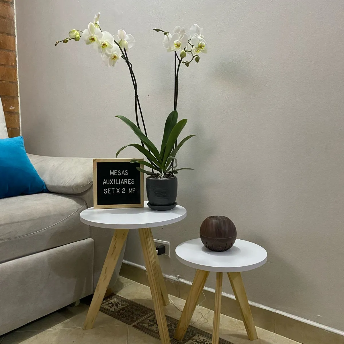 GENERICO - Mesa Auxiliar Centro set x 2 Circular Blanco Estilo Nórdico