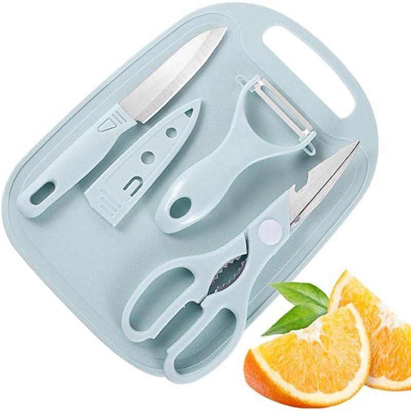 GENERICO - Juego De Cocina Tabla De Cortar Cuchillo Pelador Tijeras 4 Piezas