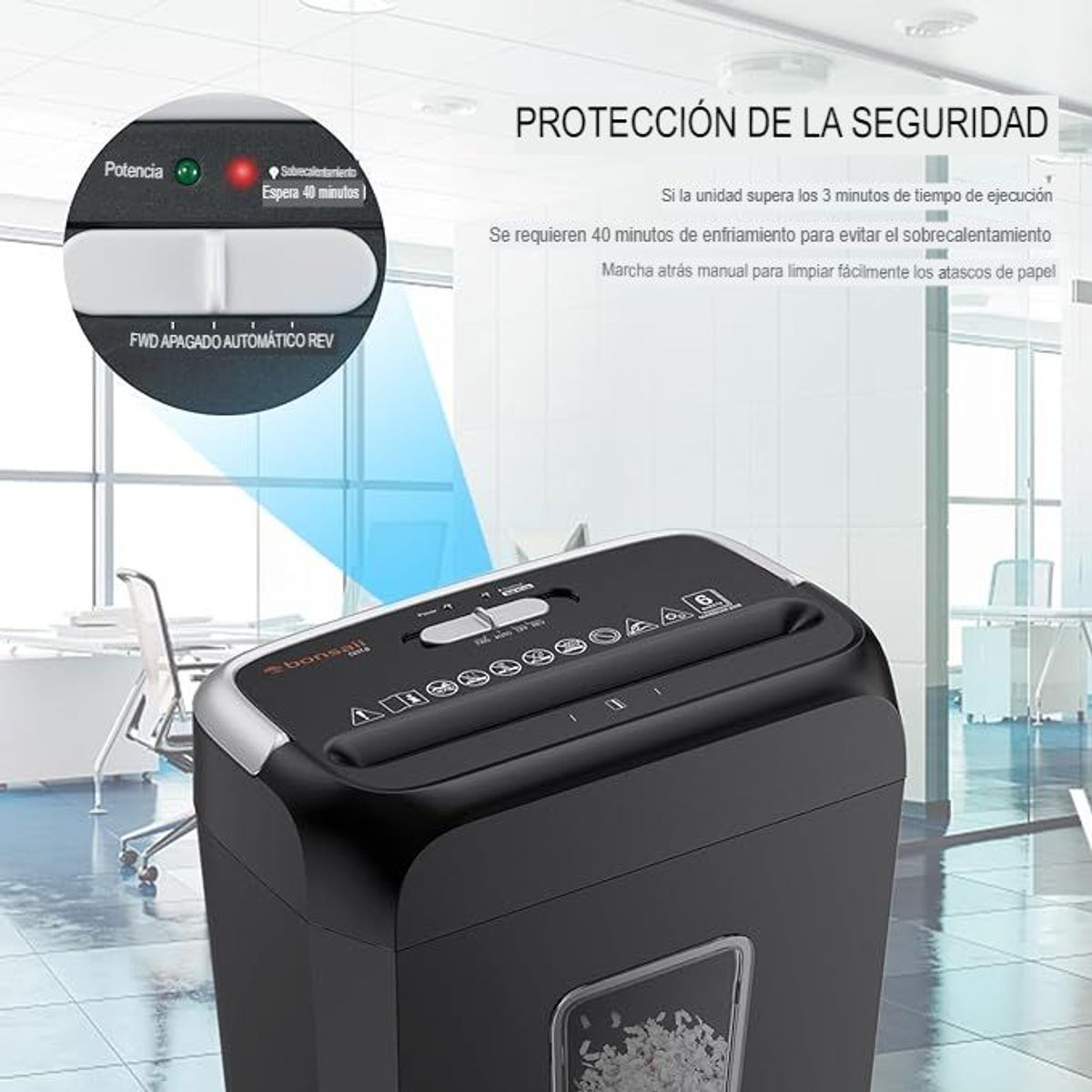 GENERICO - Trituradora Bonsaii de papel transversal de 6 hojas 120V