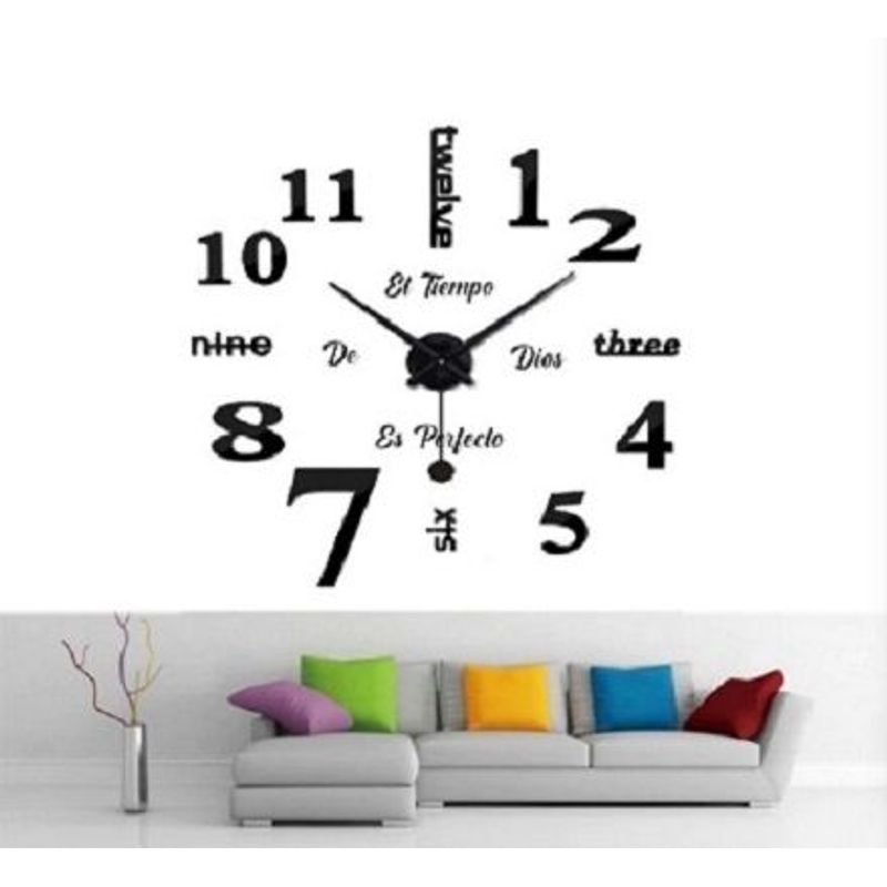 GENERICO - RELOJ DE PARED 3D CON PENDULO  GRANDE + FRASE EN VINILO COLOR NEGRO
