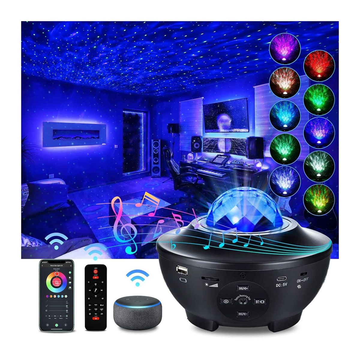GENERICO - Proyector Led Estrellas Nebulosa Galaxias Parlante Bluetooth