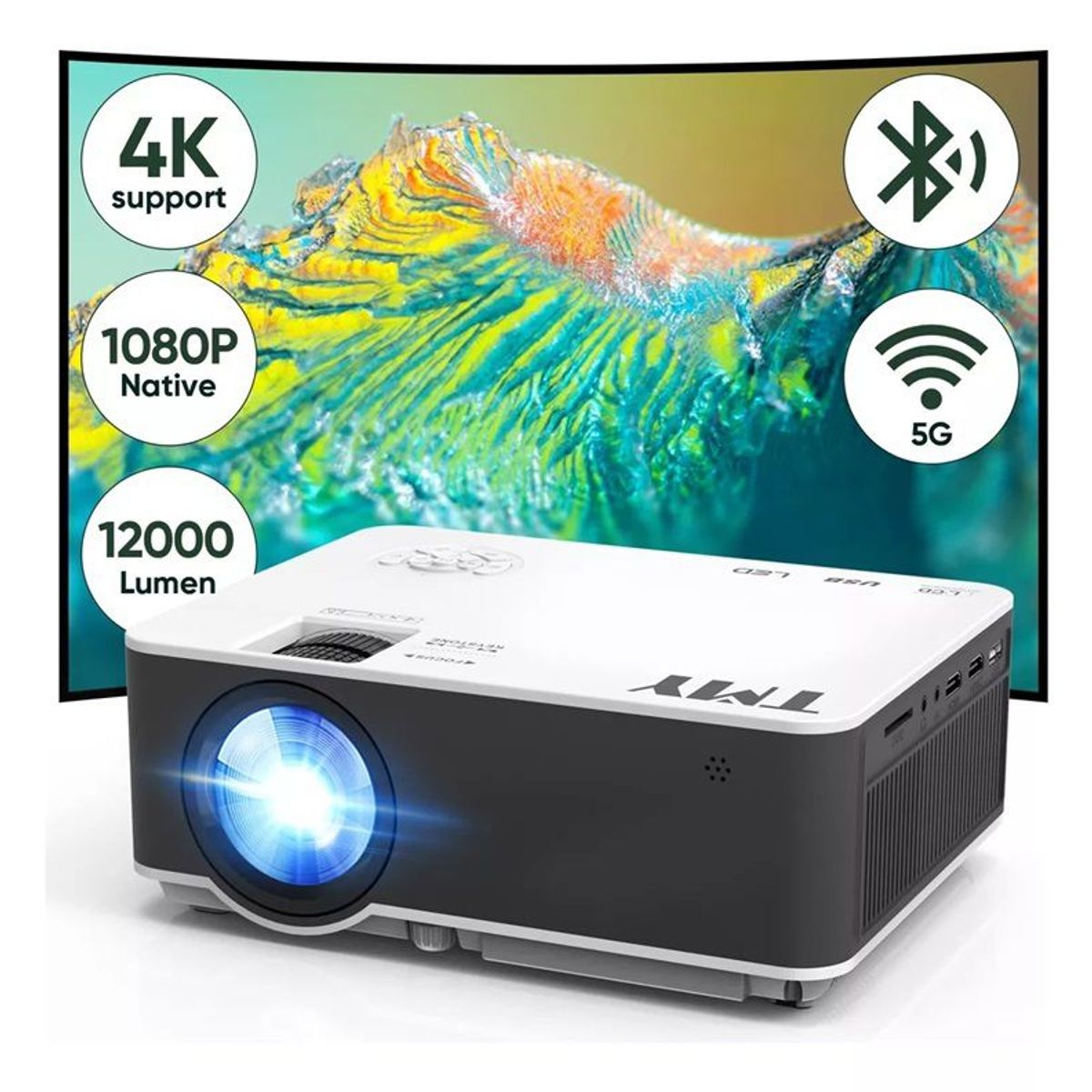 GENERICO - Proyector De Video Beam Tmy Con Wifi 5 Ghz 1200 Lm 1080p Nativo 300''